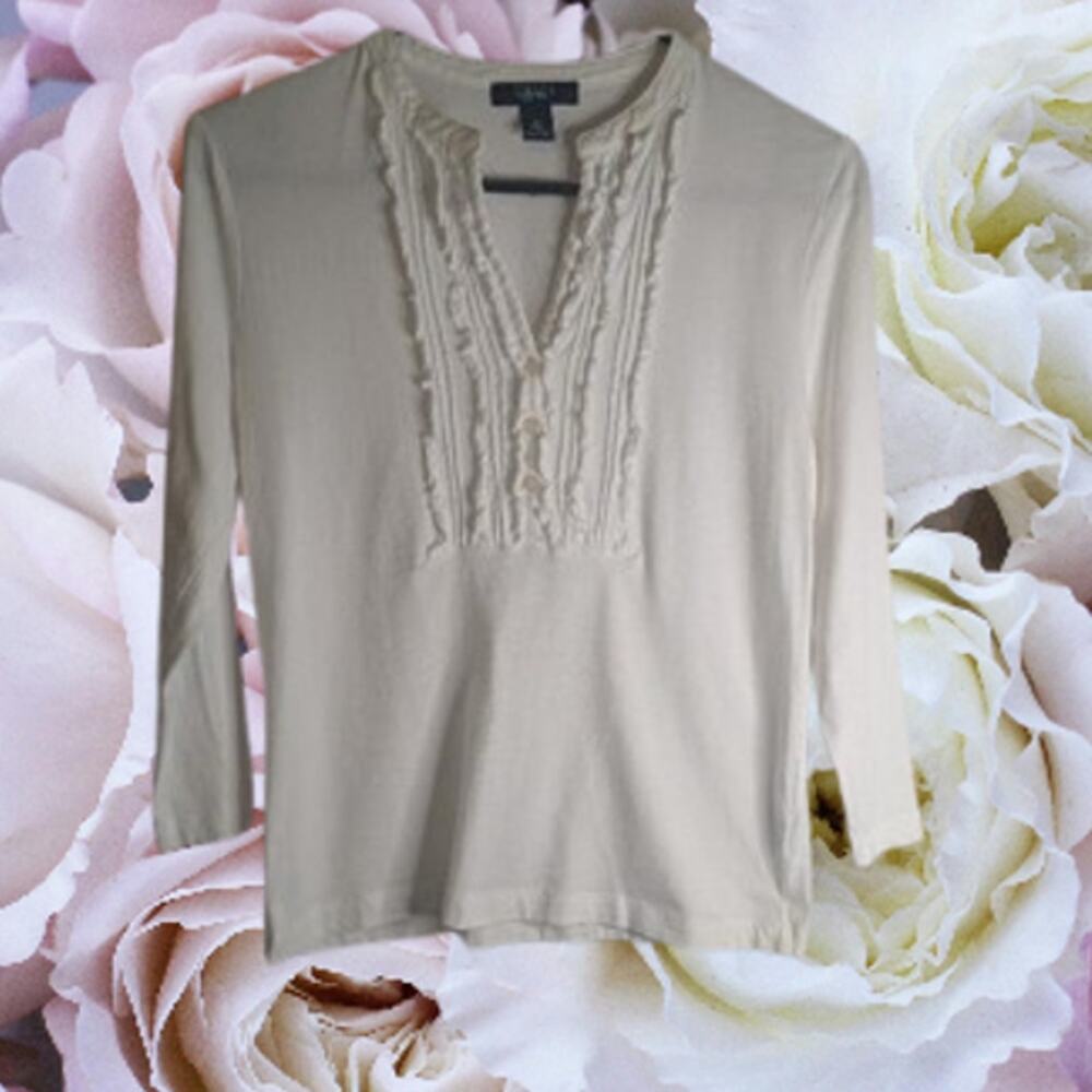 Chaps small long sleeve white cotton woman's casual top. Spring/summer.
